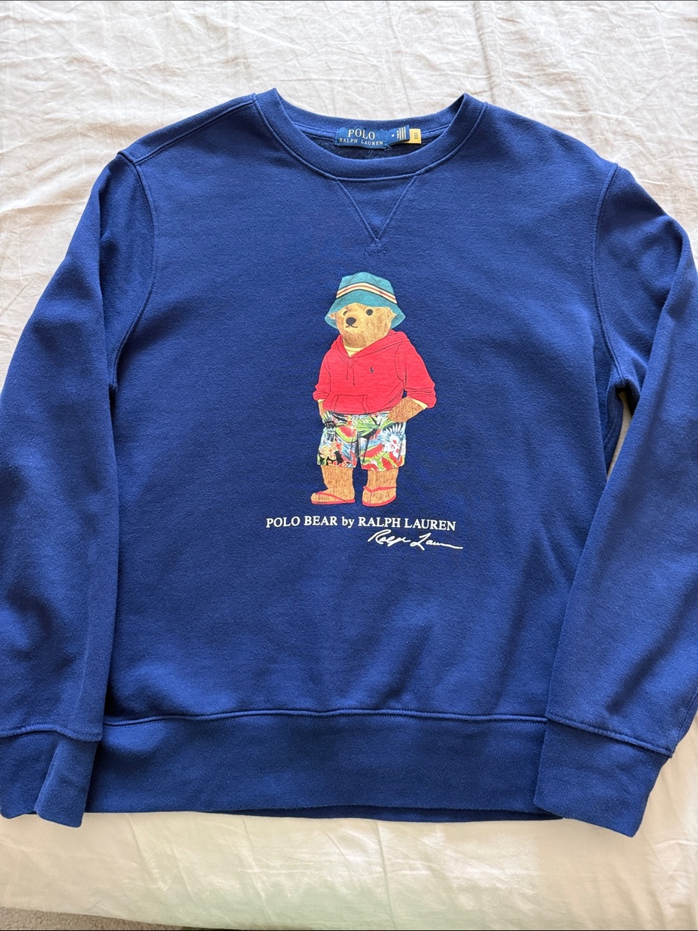 Ralph Lauren Navy Polo Bear Crewneck Sweatshirt with Red Accent